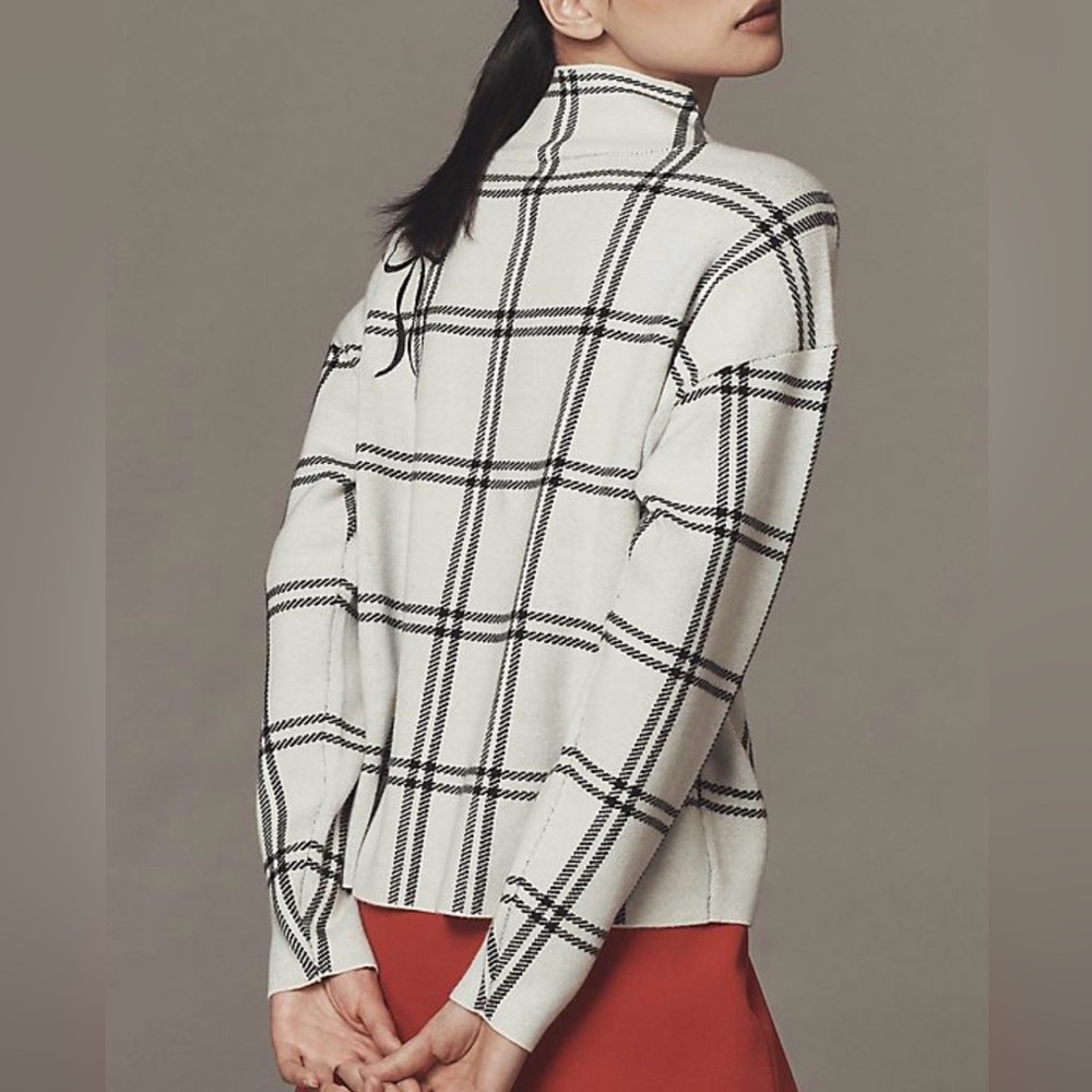 Anthropologie Maeve Carys Mock Neck Sweater Black Off White Bow Size Small New - Picture 3 of 10